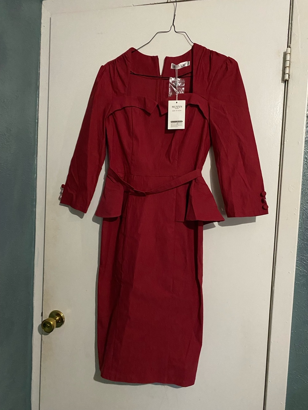 Women's Red Long Sleeve Peplum Sheath Dress